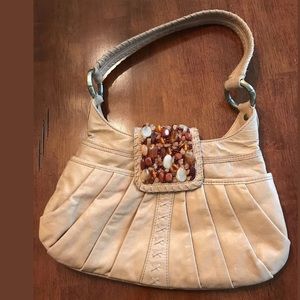 TOMMY BAHAMA Leather Beads Purse Tan Brown Handbag